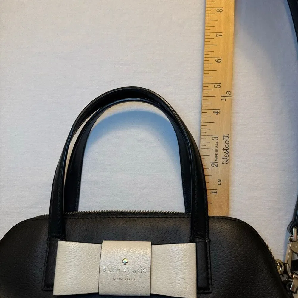 Kate Spade New York | Black Leather Purse | Ivory Bow | Crossbody Bag
